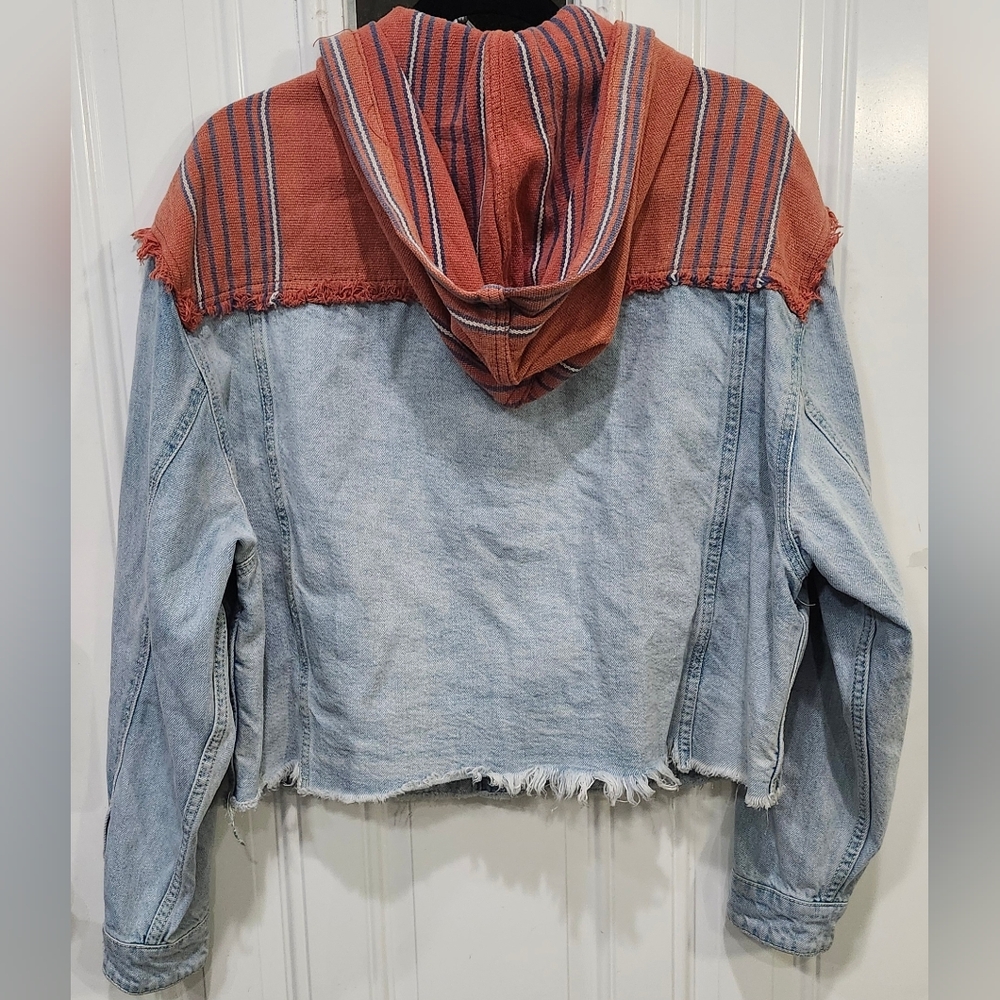 Free People Baja Mixed-Media Hooded Light Wash Denim Jacket Women's Size Small - Picture 5 of 8